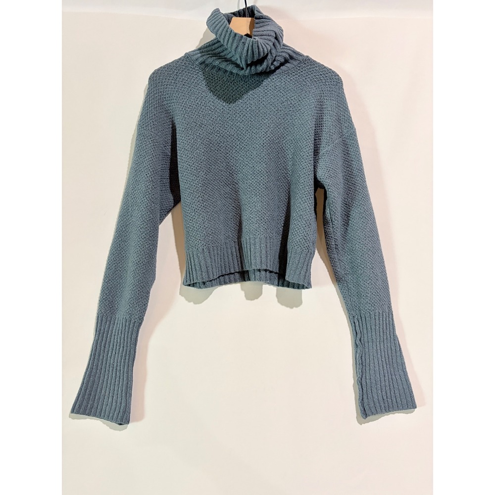 Pink Rose Cowl Neck Crop Sweater Medium Blue Chenille Cozy Casual Academia Indie